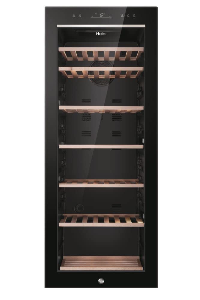 Haier Wine Bank 50 Series 3 HWS34GGH1 - Vinoteca 34 botellas, WIFI, Estantes de madera, Filtro Anti-UV, Filtro de carbón, Filtro de carbón, Display Digital, Iluminación LED, Silenciosa 37 dbA, Negra