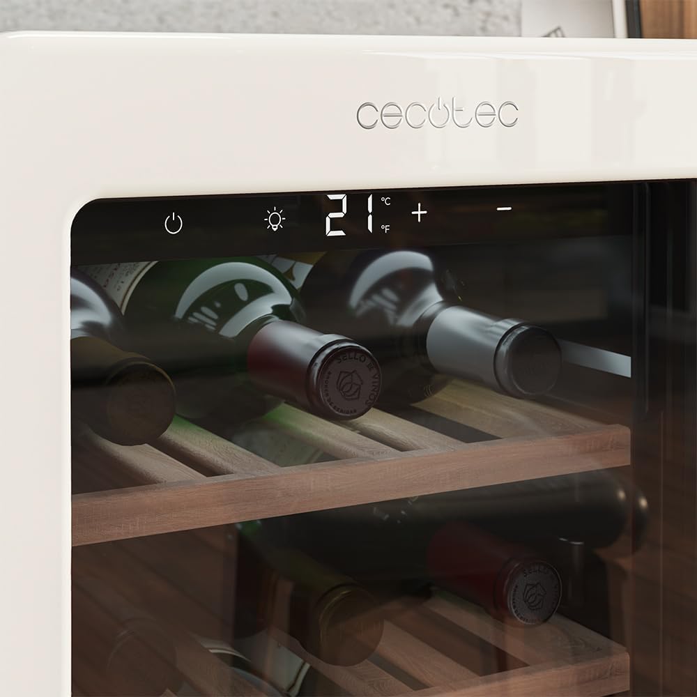 Cecotec Vinoteca 18 Botellas Retro Bolero Grandsommelier Origin 18 Hit Red. Acabo En Rojo Con Control LED, Temp. 5-20ºC, Compresor, NoFrost, Estantes Cadera, Cuz Interior, Ventilación