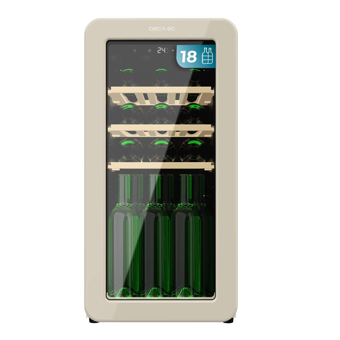 Cecotec Vinoteca 18 Botellas Retro Bolero Grandsommelier Origin 18 Hit Red. Acabo En Rojo Con Control LED, Temp. 5-20ºC, Compresor, NoFrost, Estantes Cadera, Cuz Interior, Ventilación