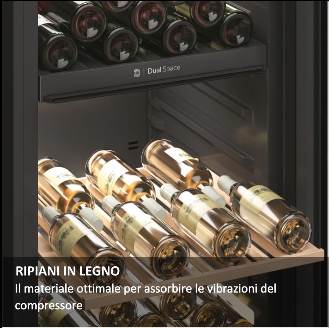 Haier Wine Bank 50 Series 3 HWS34GGH1 - Vinoteca 34 botellas, WIFI, Estantes de madera, Filtro Anti-UV, Filtro de carbón, Filtro de carbón, Display Digital, Iluminación LED, Silenciosa 37 dbA, Negra