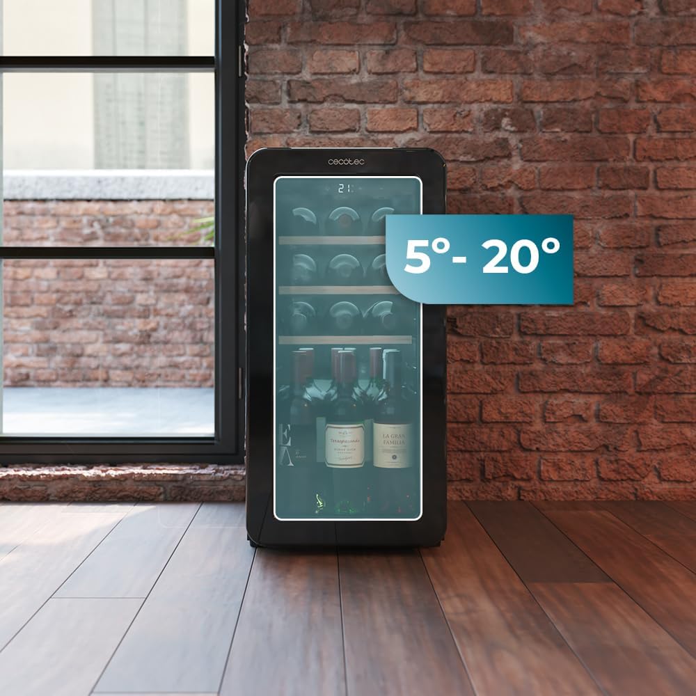 Cecotec Vinoteca 18 Botellas Retro Bolero Grandsommelier Origin 18 Hit Red. Acabo En Rojo Con Control LED, Temp. 5-20ºC, Compresor, NoFrost, Estantes Cadera, Cuz Interior, Ventilación