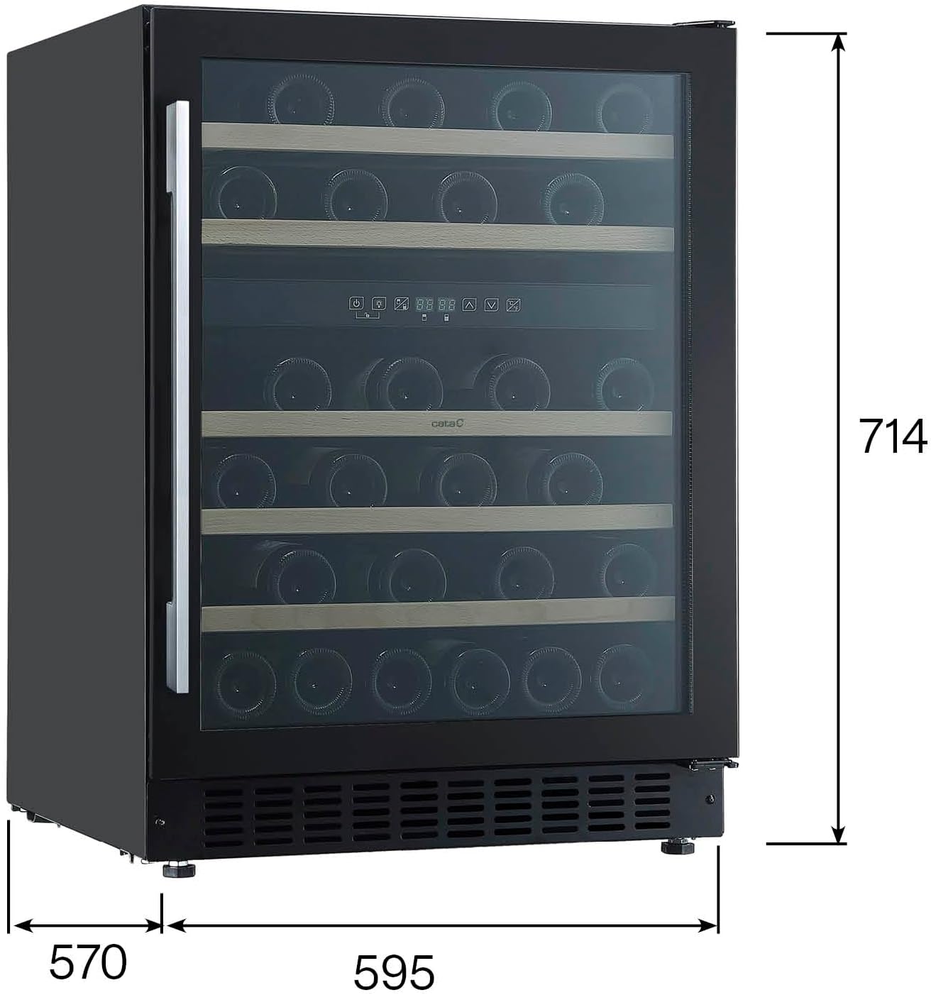 Cata Vinoteca VI 59082 BK No Frost Capacidad 46 Botellas Control Electrónico de Temperatura Panel Touch Control Digital Luz Interior LED Puerta Reversible Ventilación Interna Ancho 59,5 cm Color Negro