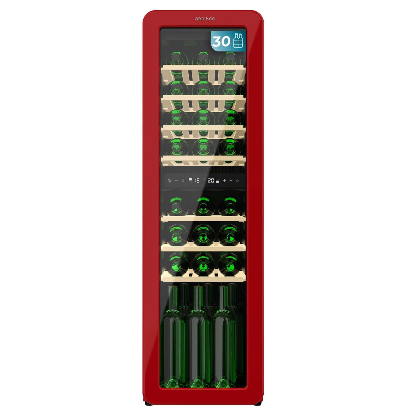 Cecotec Vinoteca 18 Botellas Retro Bolero Grandsommelier Origin 18 Hit Red. Acabo En Rojo Con Control LED, Temp. 5-20ºC, Compresor, NoFrost, Estantes Cadera, Cuz Interior, Ventilación