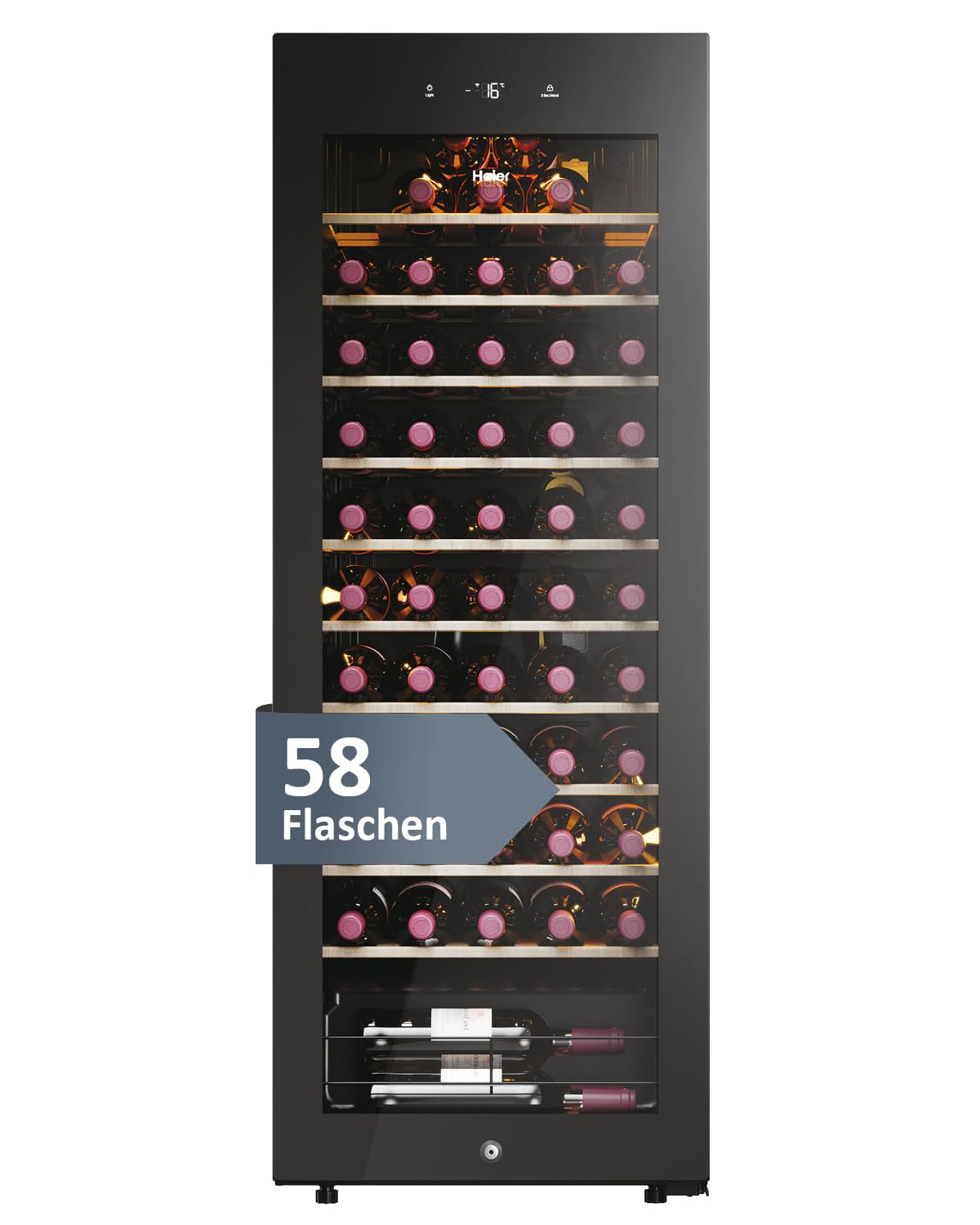 Haier Wine Bank 50 Series 3 HWS34GGH1 - Vinoteca 34 botellas, WIFI, Estantes de madera, Filtro Anti-UV, Filtro de carbón, Filtro de carbón, Display Digital, Iluminación LED, Silenciosa 37 dbA, Negra