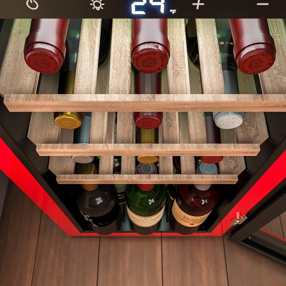 Cecotec Vinoteca 18 Botellas Retro Bolero Grandsommelier Origin 18 Hit Red. Acabo En Rojo Con Control LED, Temp. 5-20ºC, Compresor, NoFrost, Estantes Cadera, Cuz Interior, Ventilación