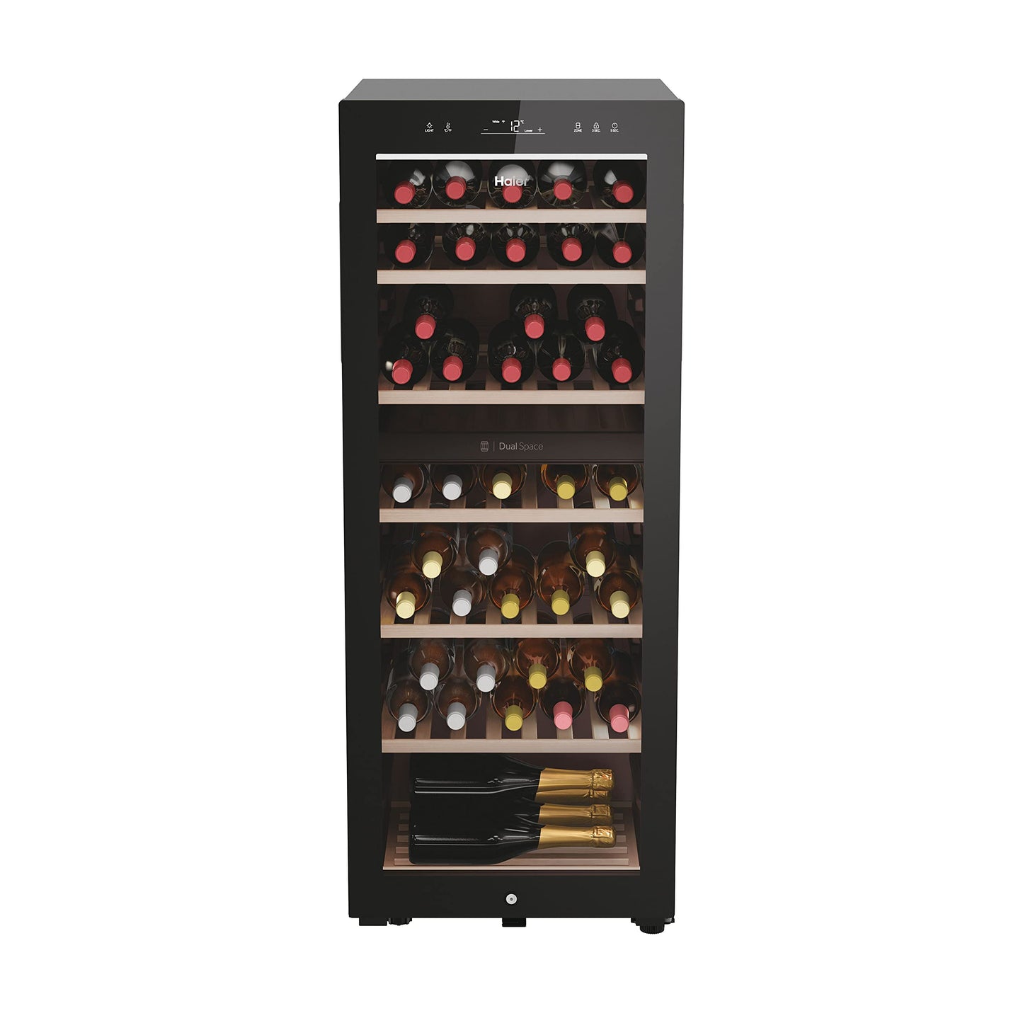 Haier Wine Bank 50 Series 7 HWS42GDAU1- Vinoteca de 42 botellas, Estantes de madera, Filtro Anti-UV, Filtro de carbón, Refrigeración por Compresor, Display Digital, Iluminación LED, Silenciosa 37 dbA