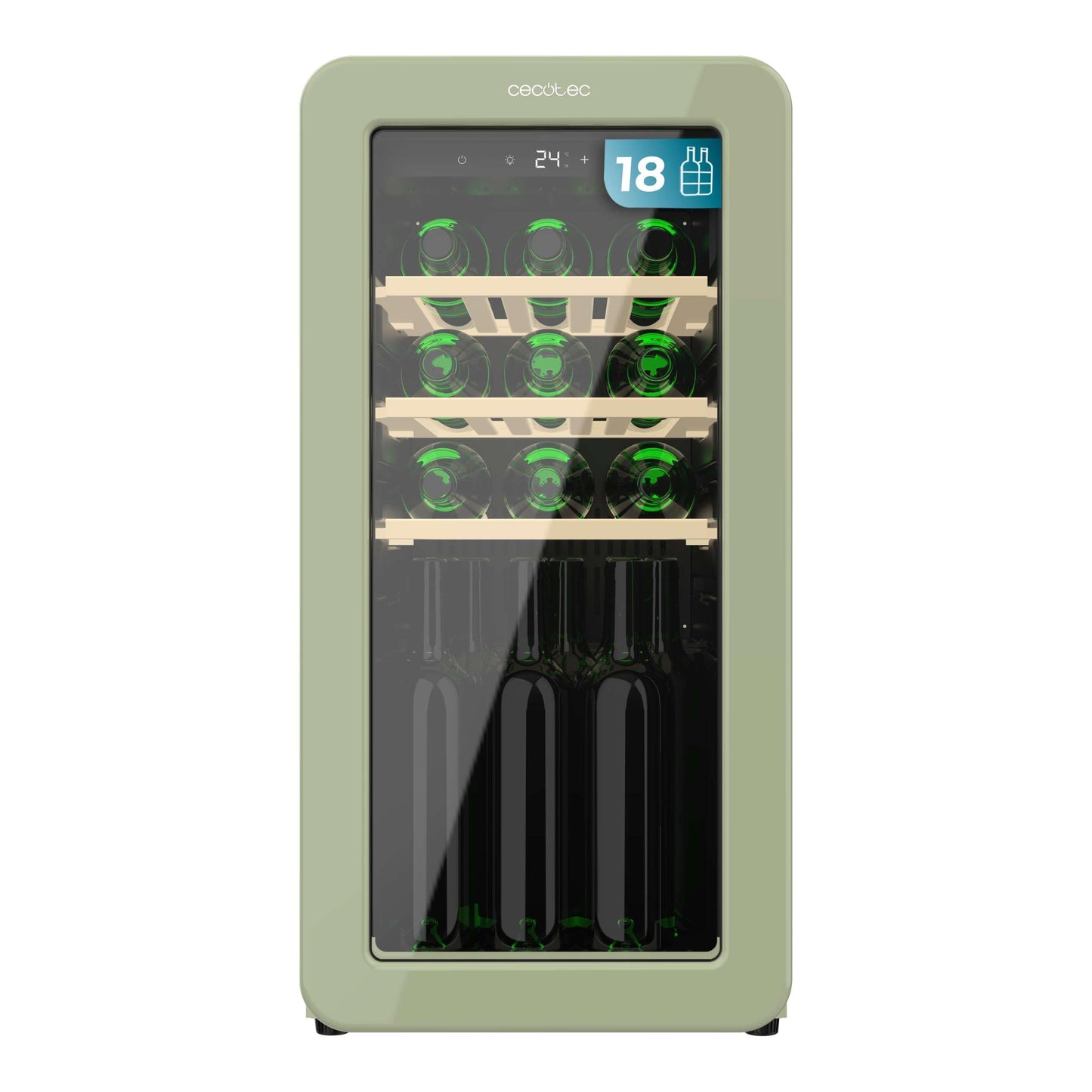 Cecotec Vinoteca 18 Botellas Retro Bolero Grandsommelier Origin 18 Hit Red. Acabo En Rojo Con Control LED, Temp. 5-20ºC, Compresor, NoFrost, Estantes Cadera, Cuz Interior, Ventilación