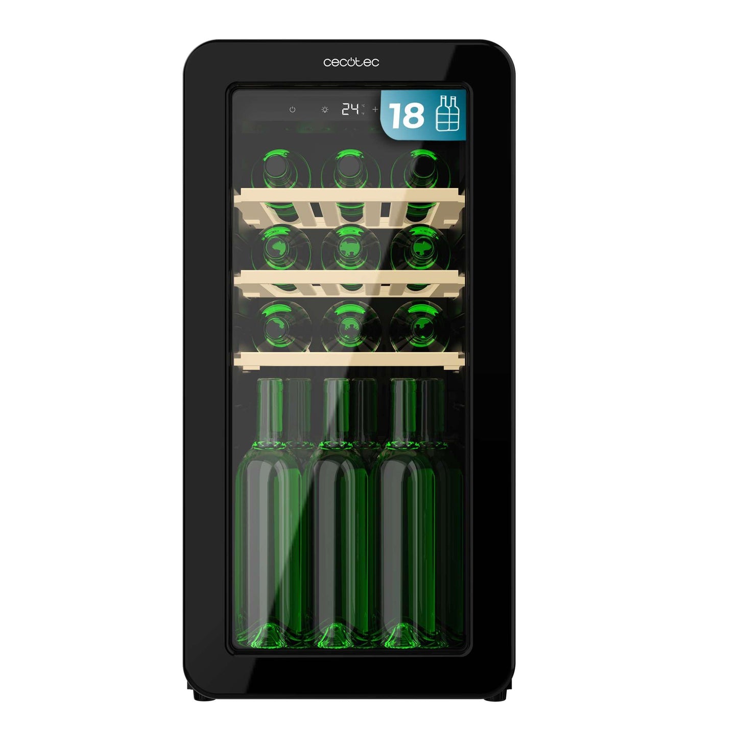 Cecotec Vinoteca 18 Botellas Retro Bolero Grandsommelier Origin 18 Hit Red. Acabo En Rojo Con Control LED, Temp. 5-20ºC, Compresor, NoFrost, Estantes Cadera, Cuz Interior, Ventilación