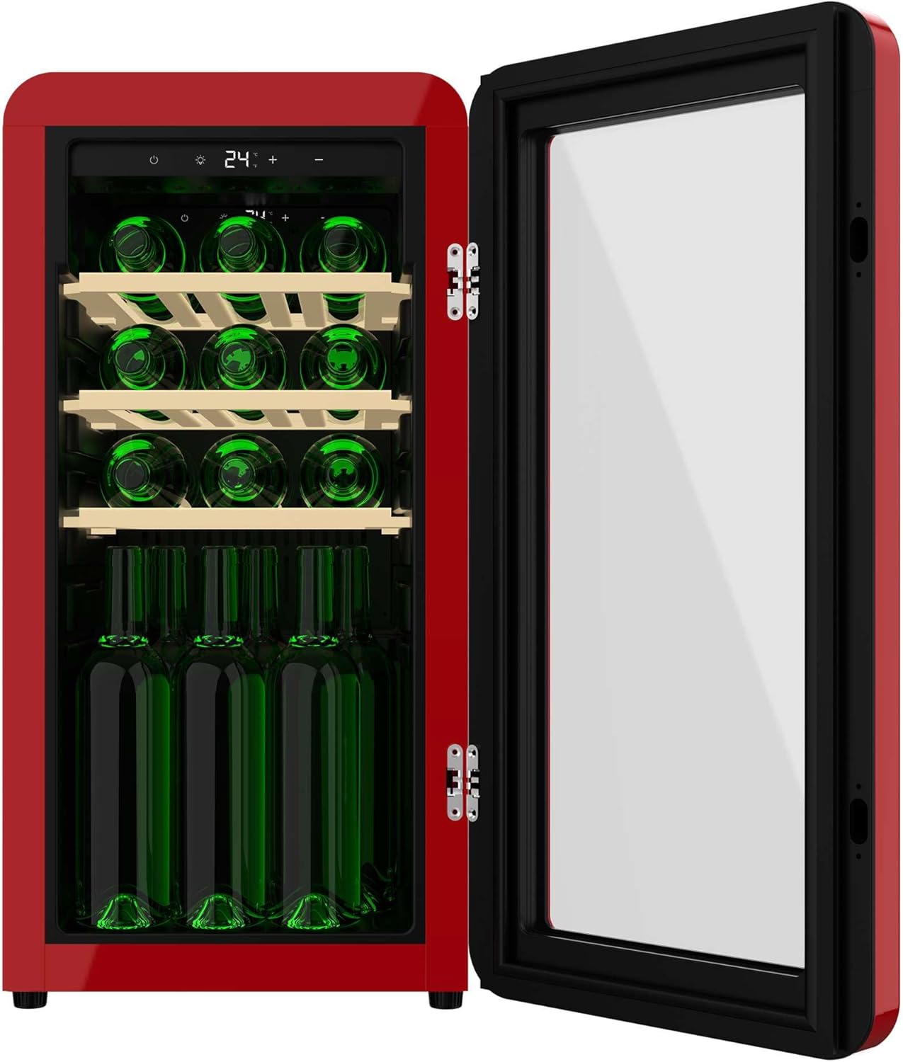 Cecotec Vinoteca 18 Botellas Retro Bolero Grandsommelier Origin 18 Hit Red. Acabo En Rojo Con Control LED, Temp. 5-20ºC, Compresor, NoFrost, Estantes Cadera, Cuz Interior, Ventilación