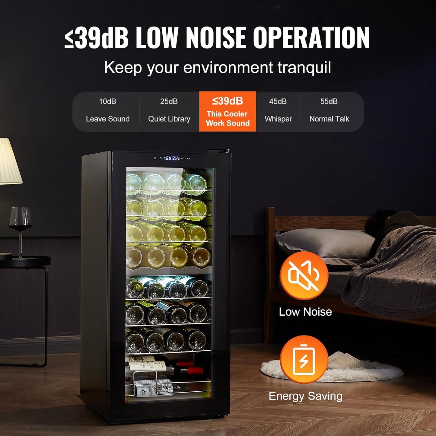 VEVOR Enfriador de Vino para 32 Botellas de Doble Zona y Temperatura, Independiente con Control Digital, Puerta Vidrio Templado Protección UV, Vino Tinto y Blanco para Bar en Casa, 430 x 450 x 943 mm