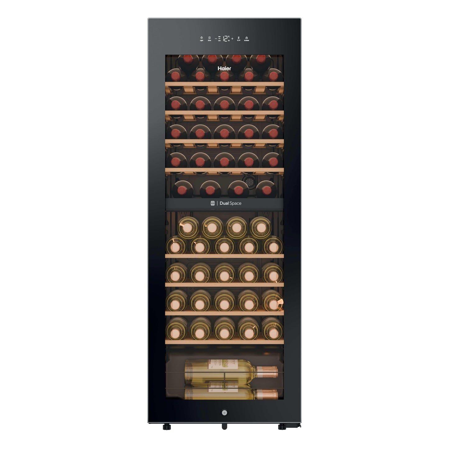 Haier Wine Bank 50 Series 7 HWS42GDAU1- Vinoteca de 42 botellas, Estantes de madera, Filtro Anti-UV, Filtro de carbón, Refrigeración por Compresor, Display Digital, Iluminación LED, Silenciosa 37 dbA