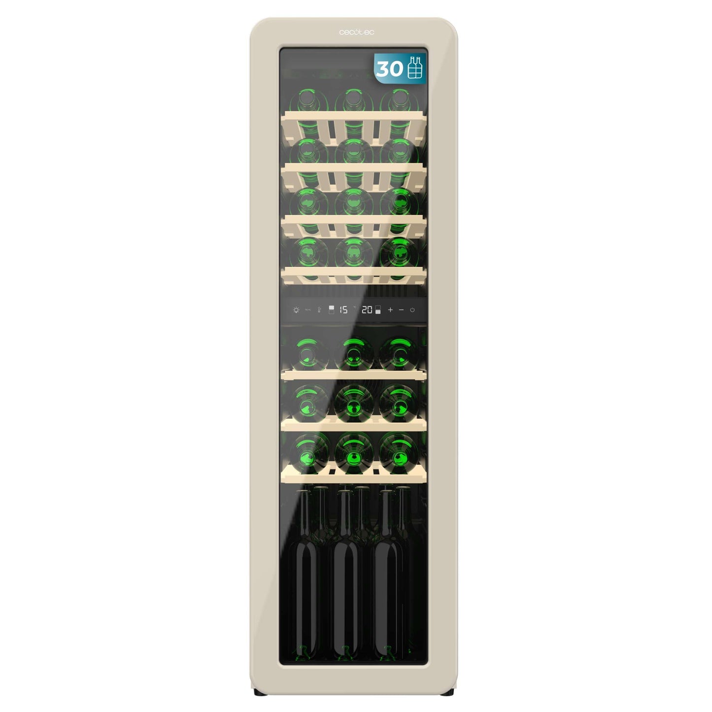 Cecotec Vinoteca 18 Botellas Retro Bolero Grandsommelier Origin 18 Hit Red. Acabo En Rojo Con Control LED, Temp. 5-20ºC, Compresor, NoFrost, Estantes Cadera, Cuz Interior, Ventilación