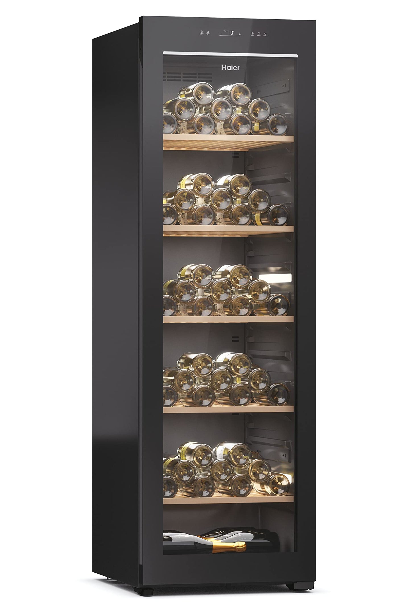Haier Wine Bank 50 Series 3 HWS34GGH1 - Vinoteca 34 botellas, WIFI, Estantes de madera, Filtro Anti-UV, Filtro de carbón, Filtro de carbón, Display Digital, Iluminación LED, Silenciosa 37 dbA, Negra