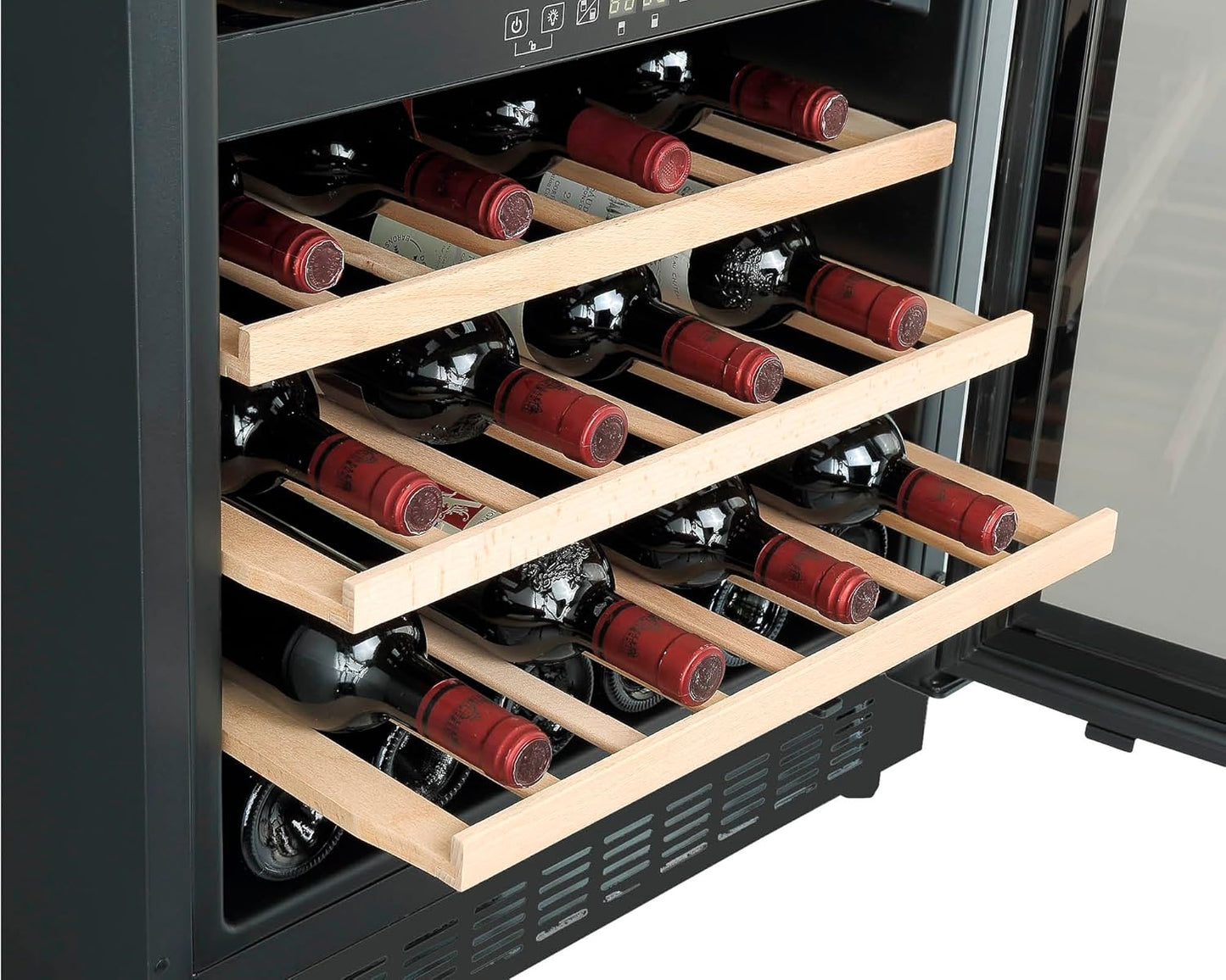 Cata Vinoteca VI 59082 BK No Frost Capacidad 46 Botellas Control Electrónico de Temperatura Panel Touch Control Digital Luz Interior LED Puerta Reversible Ventilación Interna Ancho 59,5 cm Color Negro