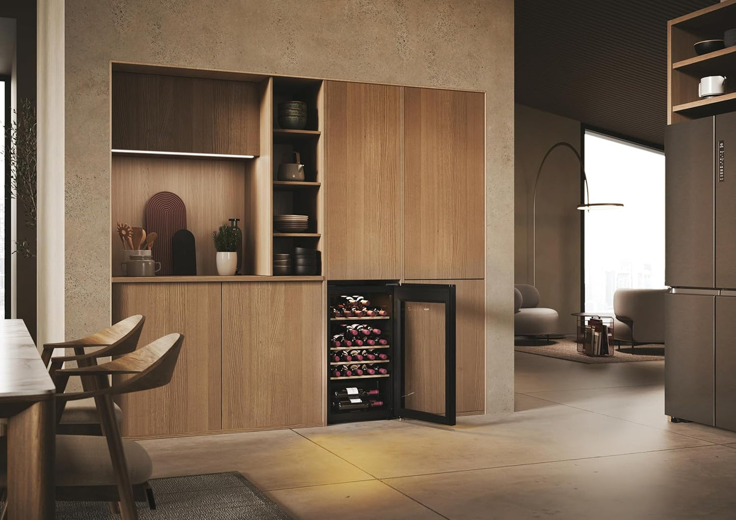 Haier Wine Bank 50 Series 3 HWS34GGH1 - Vinoteca 34 botellas, WIFI, Estantes de madera, Filtro Anti-UV, Filtro de carbón, Filtro de carbón, Display Digital, Iluminación LED, Silenciosa 37 dbA, Negra