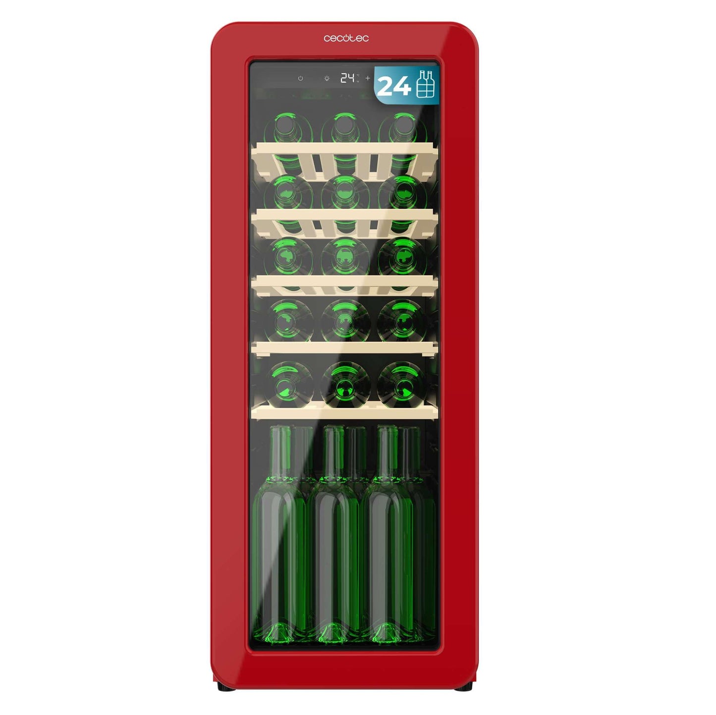 Cecotec Vinoteca 18 Botellas Retro Bolero Grandsommelier Origin 18 Hit Red. Acabo En Rojo Con Control LED, Temp. 5-20ºC, Compresor, NoFrost, Estantes Cadera, Cuz Interior, Ventilación