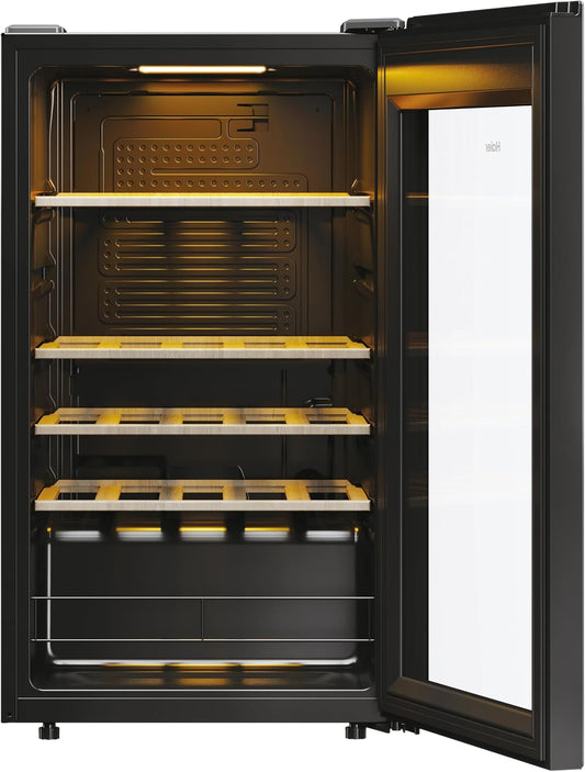 Haier Wine Bank 50 Series 3 HWS34GGH1 - Vinoteca 34 botellas, WIFI, Estantes de madera, Filtro Anti-UV, Filtro de carbón, Filtro de carbón, Display Digital, Iluminación LED, Silenciosa 37 dbA, Negra
